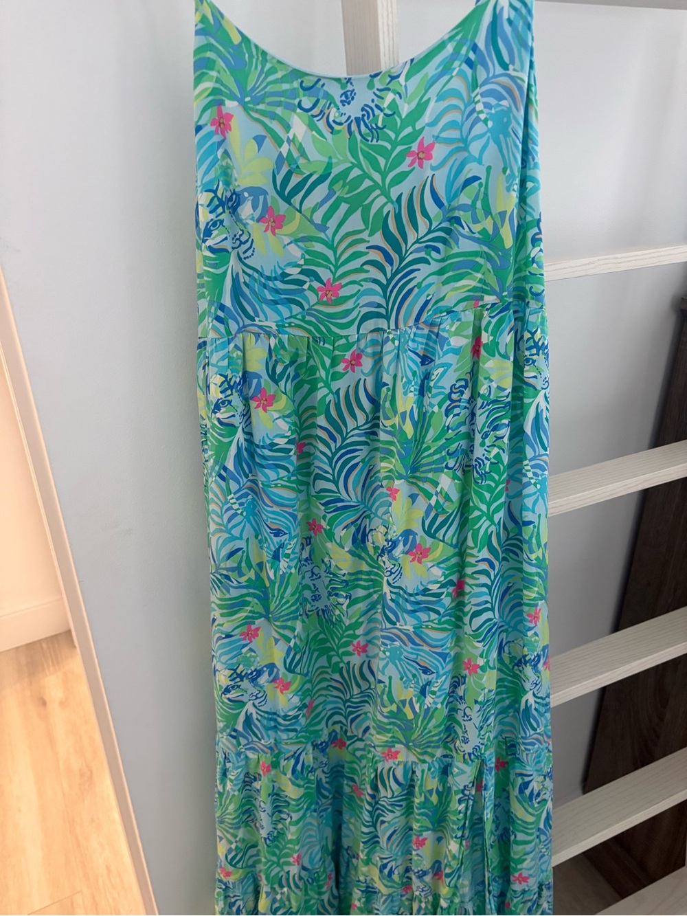 Lilly Pulitzer Blue Green Floral Maxi Dress with Pink Accents